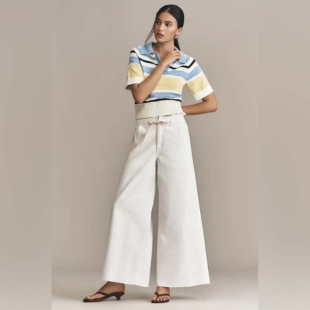 Anthropologie Pilcro Full Raver White Super Wide Leg Flare Jeans 31 Chic Neutral